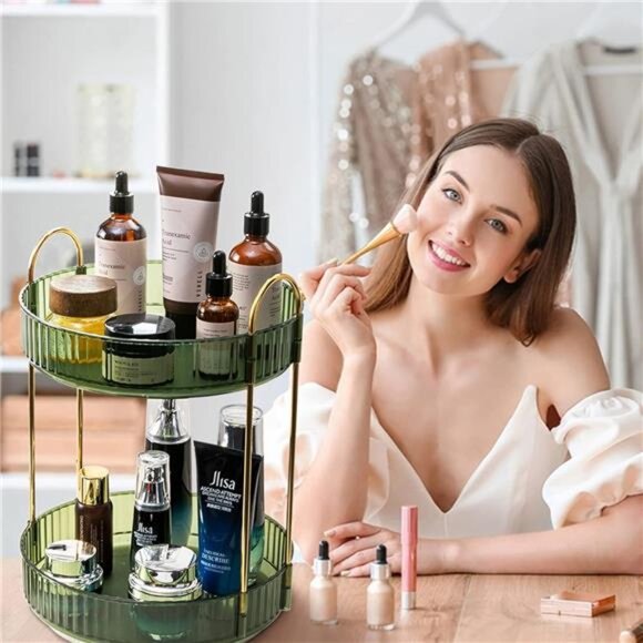 Rotating Makeup Organizer for Vanity 2 Tier, Skincare Clear Make Up Storage - Picture 5 of 7